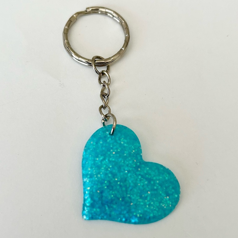 NWT Blue Glitter Hanging Heart Keychain